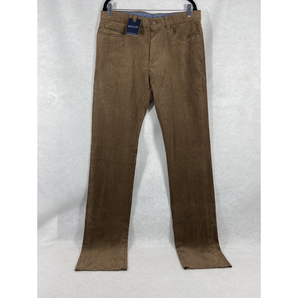 Ballin Pants Men's 34x37 Brown Corduroy Straight Stretch Flat Front New